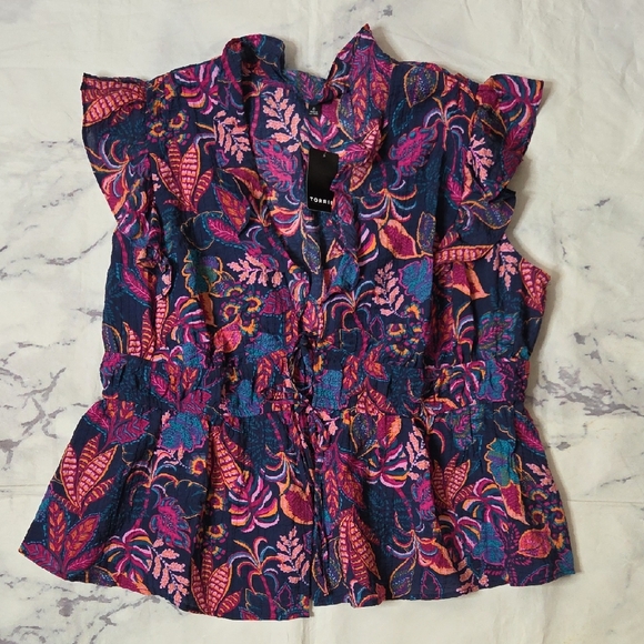torrid Tops - Torrid Vibrant Multicolor Ruffle V-neck Tie Front Blouse